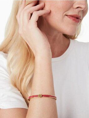Kate Spade Everyday Spade Thin Enamel Bangle Bracelet Bright Rose + Jewelry Bag
